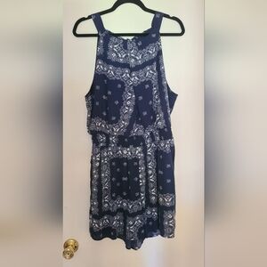 Navy paisley bandana print romper